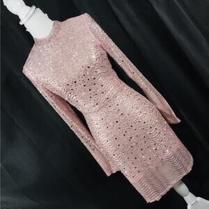 NWOT! WINDSOR! PEACHY PINK ULTRA STRETCH JEWELED, SHIMMERING DRESS! SZ L